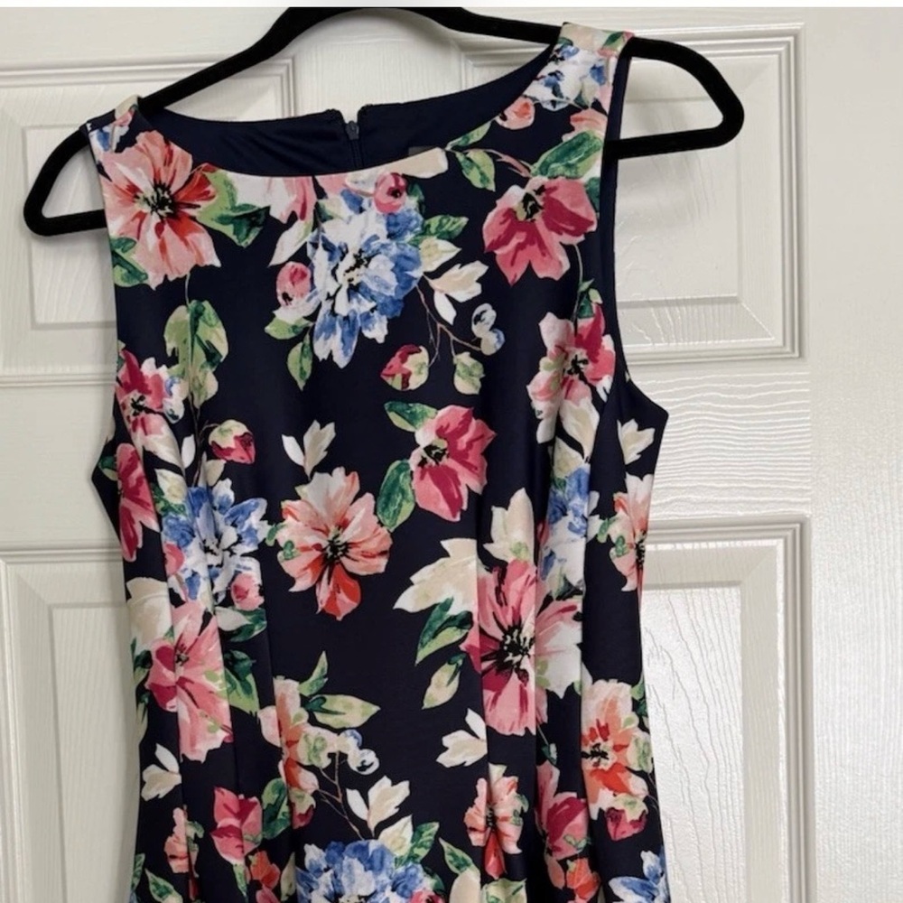 Vince Camuto Navy Floral Sleeveless Fit & Flare Dress
